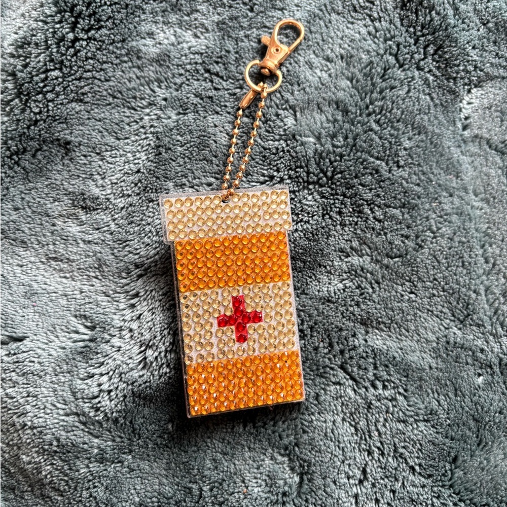 Bedazzled medicine key chain